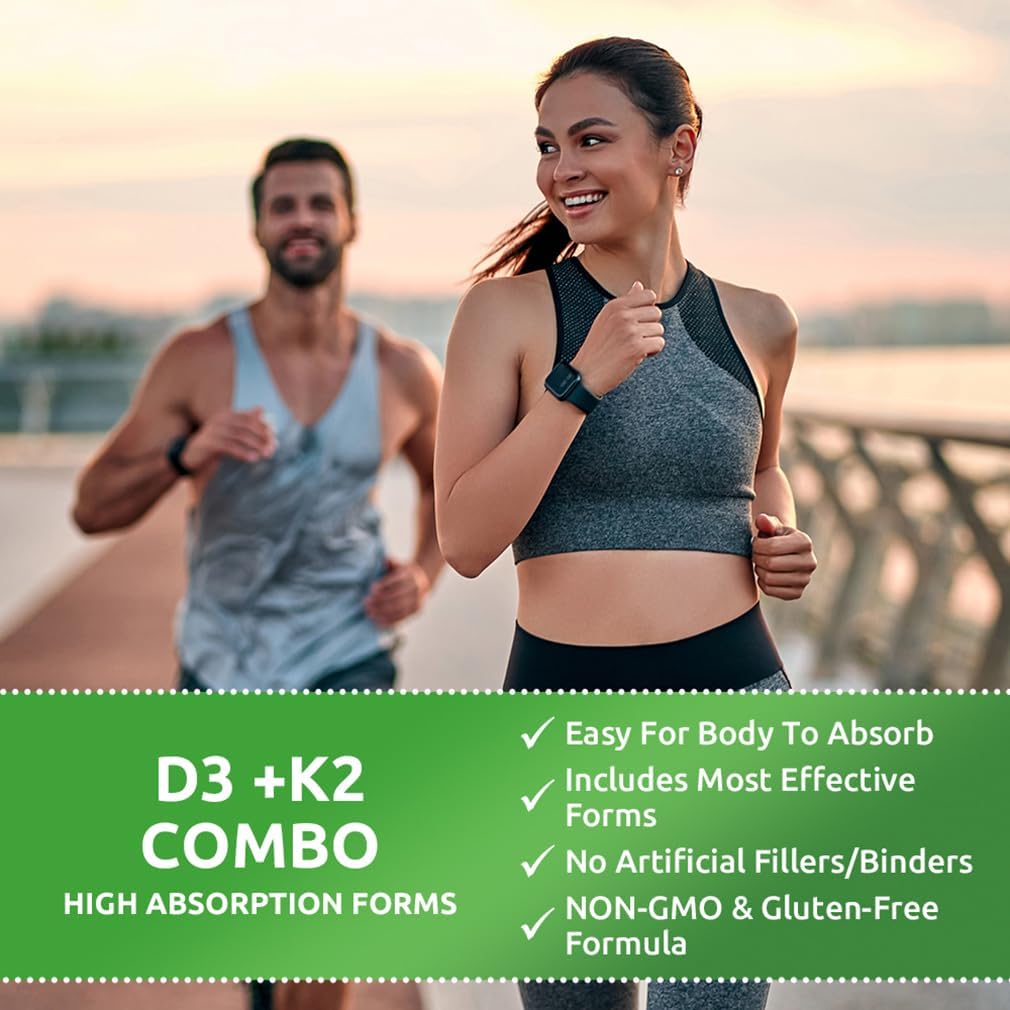 Vegetarian Vitamin D3 K2 Complex Support Supplement, 5000IU & 200mcg, Non-GMO - 90 Capsules