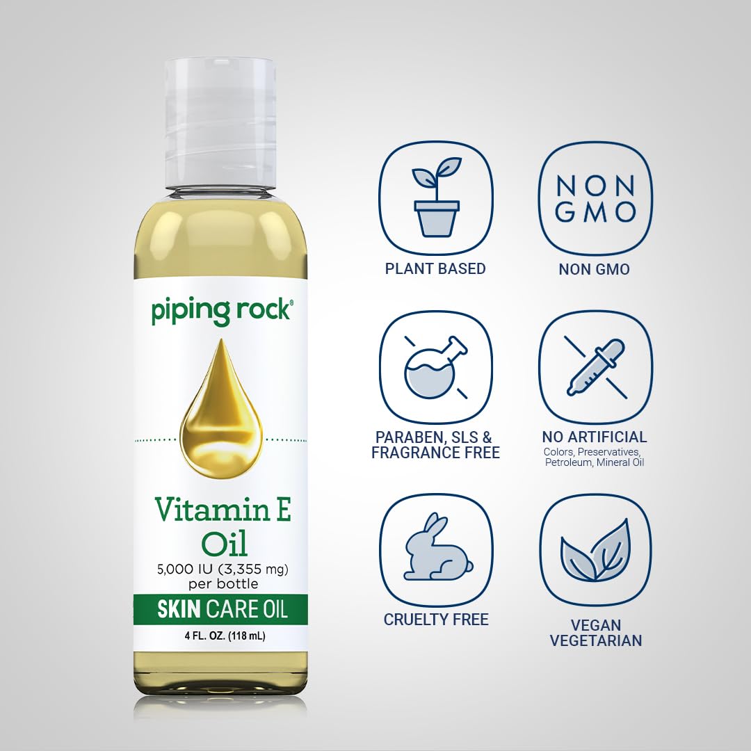 Vegetarian Vitamin E Oil for Skin, Hair, Face | 5000 IU | 4 fl oz | Nourishing Complex
