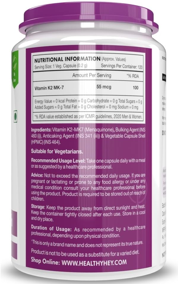 Vegetarian Vitamin K2 55mcg Capsules for Bone Health - 120 Count