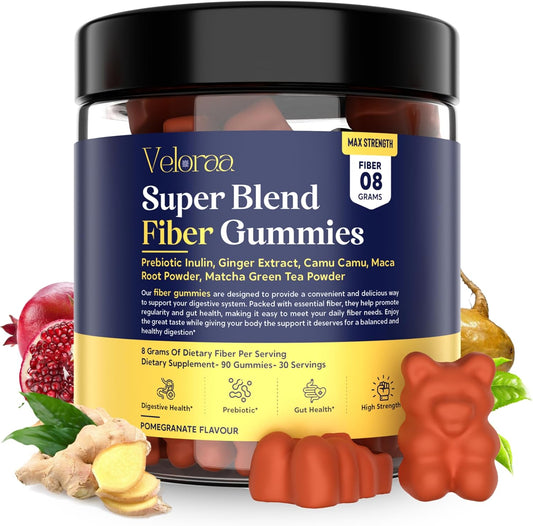Veloraa Super Blend Fiber Gummies for Adults - 8G Prebiotic Fiber Max Strength Supplement for Gut Health in Men and Women