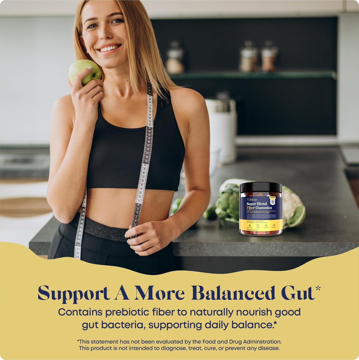 Veloraa Super Blend Fiber Gummies for Adults - 8G Prebiotic Fiber Max Strength Supplement for Gut Health in Men and Women
