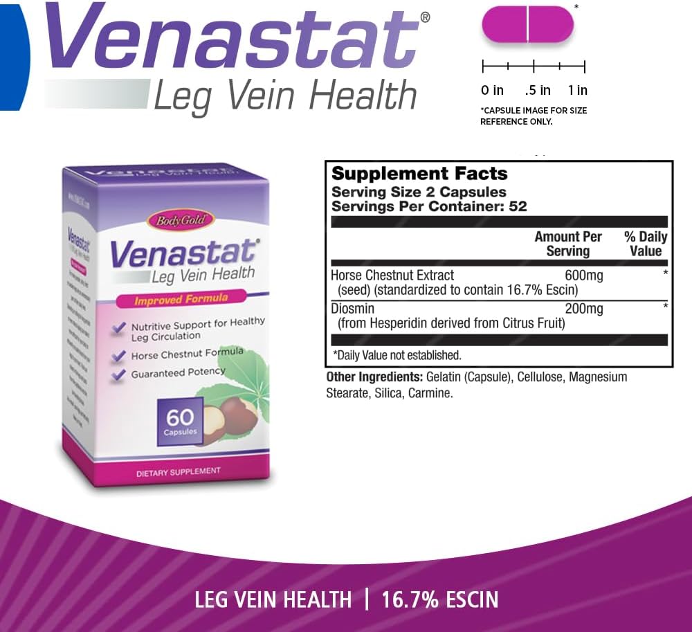 Venastat Leg Vein Health Supplement - 60 Capsules for Optimal Leg Circulation