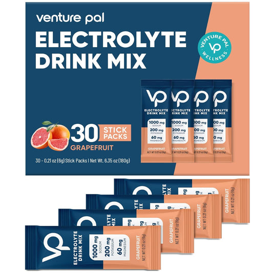 Venture Pal Electrolyte Powder Packets - High Sodium, Sugar Free Hydration Mix with Potassium & Magnesium | Zero Calorie Vegan Keto Paleo Drink Mix - 30 Sticks