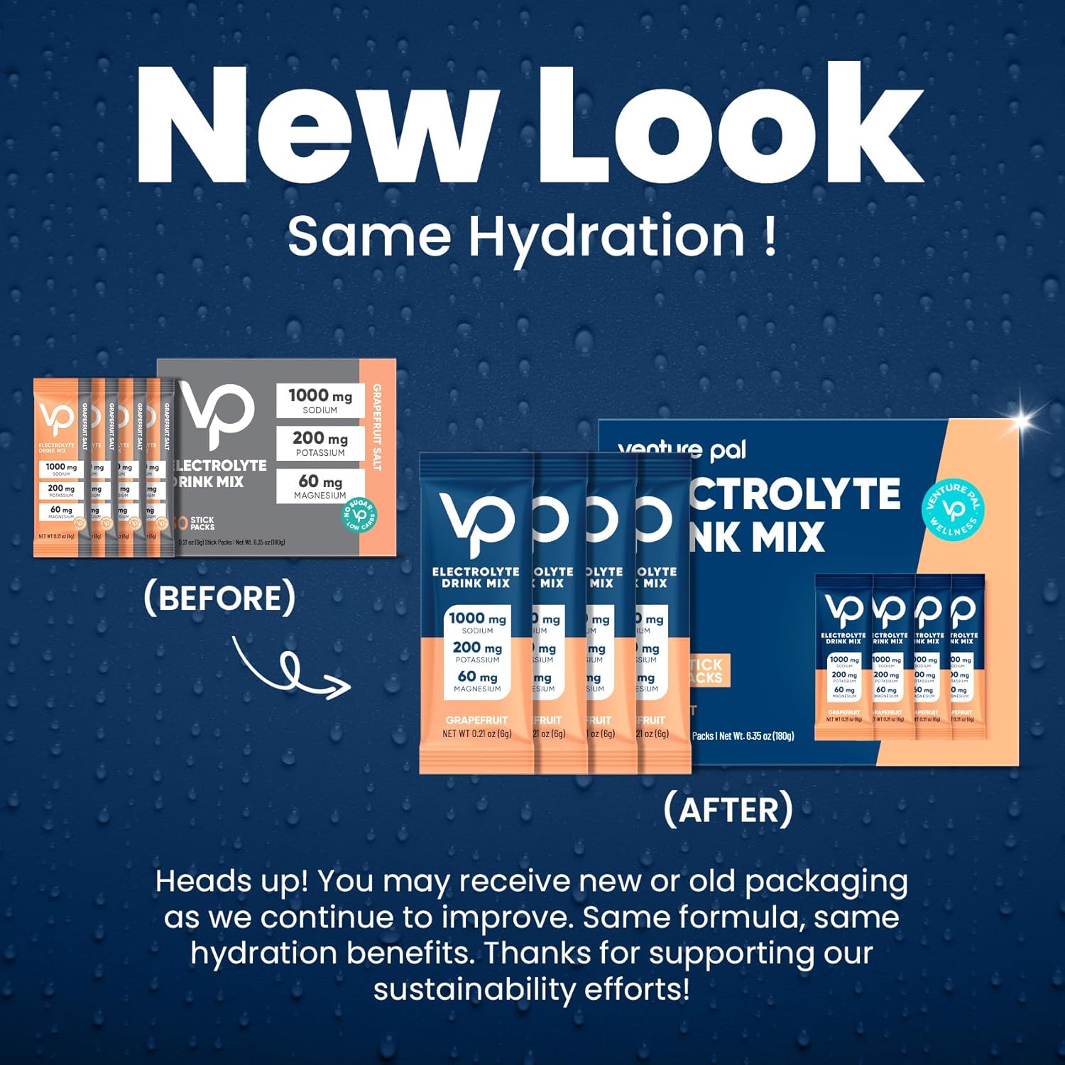 Venture Pal Electrolyte Powder Packets - High Sodium, Sugar Free Hydration Mix with Potassium & Magnesium | Zero Calorie Vegan Keto Paleo Drink Mix - 30 Sticks