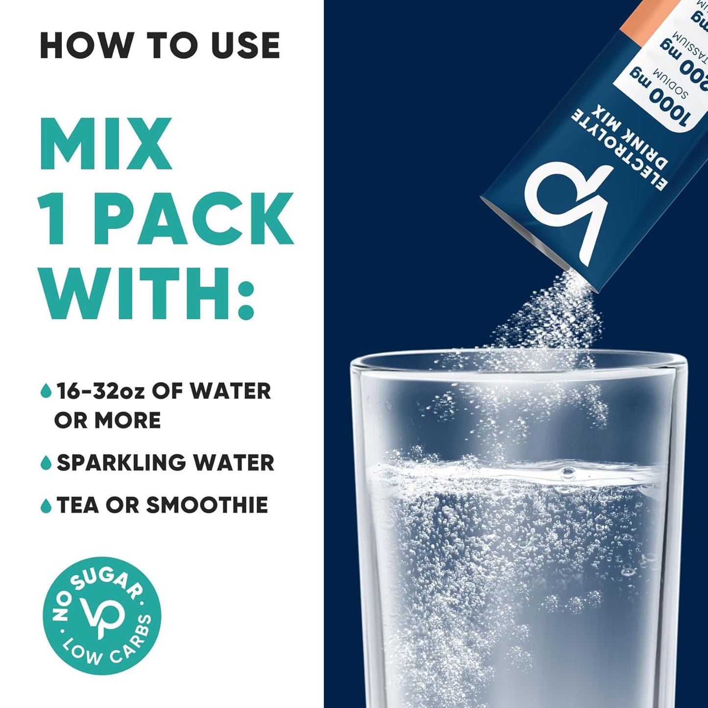Venture Pal Electrolyte Powder Packets - High Sodium, Sugar Free Hydration Mix with Potassium & Magnesium | Zero Calorie Vegan Keto Paleo Drink Mix - 30 Sticks