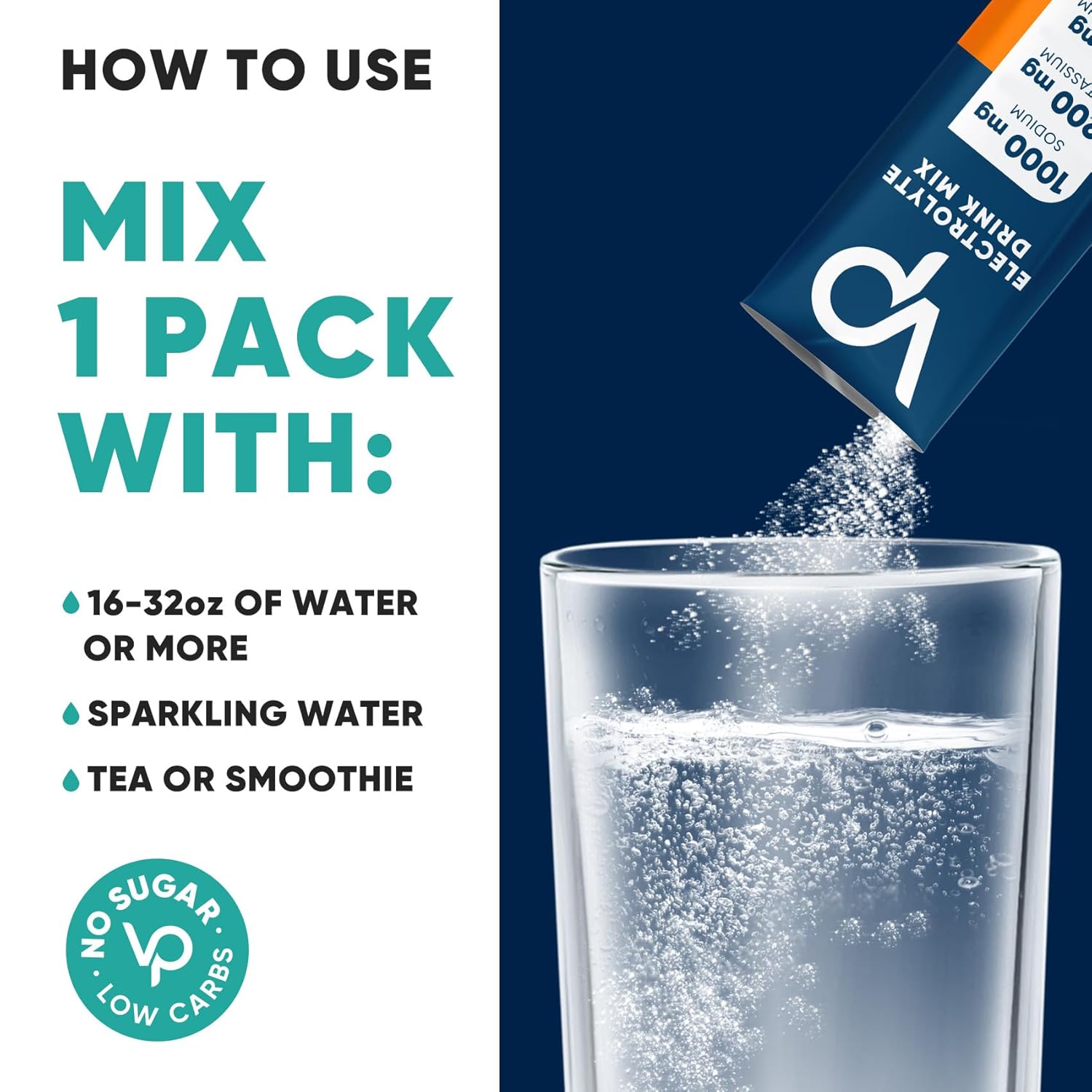 Venture Pal Electrolyte Powder Packets - High Sodium, Sugar Free Hydration Mix with Sodium, Potassium, Magnesium - Zero Calories, Vegan, Keto & Paleo Friendly - 30 Sticks
