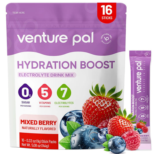 Venture Pal Electrolyte Powder Packets - Sugar Free Hydration Mix with Vitamins & Electrolytes | Keto Friendly & Non-GMO | Certified Vegan - 16 Sticks - BoostGo Australia