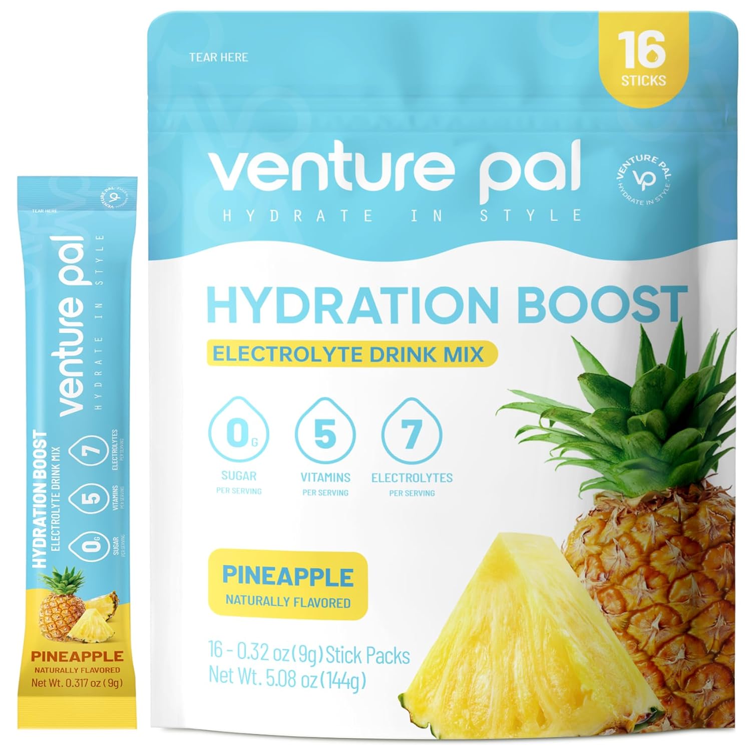 Venture Pal Electrolyte Powder Packets - Sugar Free Liquid Drink Mix for Rapid Hydration & Recovery with Vitamins and Electrolytes | Keto & Vegan | 16 Sticks - BoostGo Australia