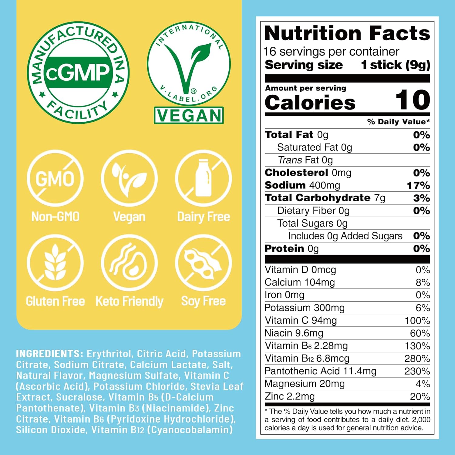 Venture Pal Electrolyte Powder Packets - Sugar Free Liquid Drink Mix for Rapid Hydration & Recovery with Vitamins and Electrolytes | Keto & Vegan | 16 Sticks - BoostGo Australia