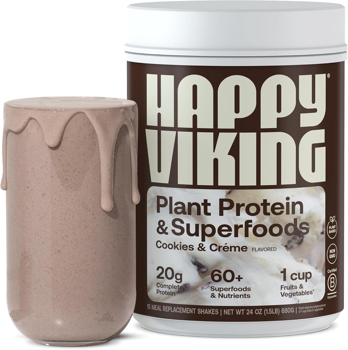 Venus Williams' Happy Viking Cookies and Cream Plant Protein Powder: 20g Protein, Low Carb, Keto, Vegan, Gluten-Free, Non-GMO Meal Replacement