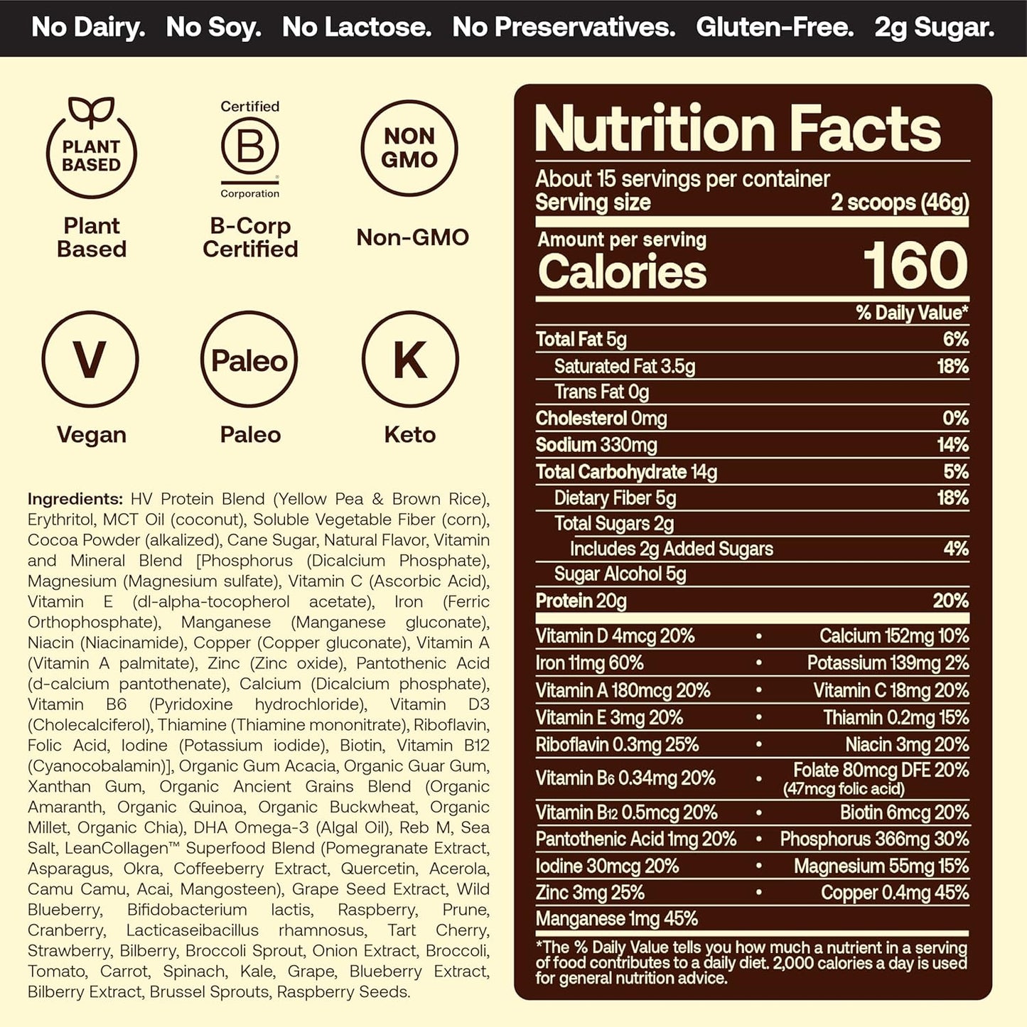 Venus Williams' Happy Viking Cookies and Cream Plant Protein Powder: 20g Protein, Low Carb, Keto, Vegan, Gluten-Free, Non-GMO Meal Replacement