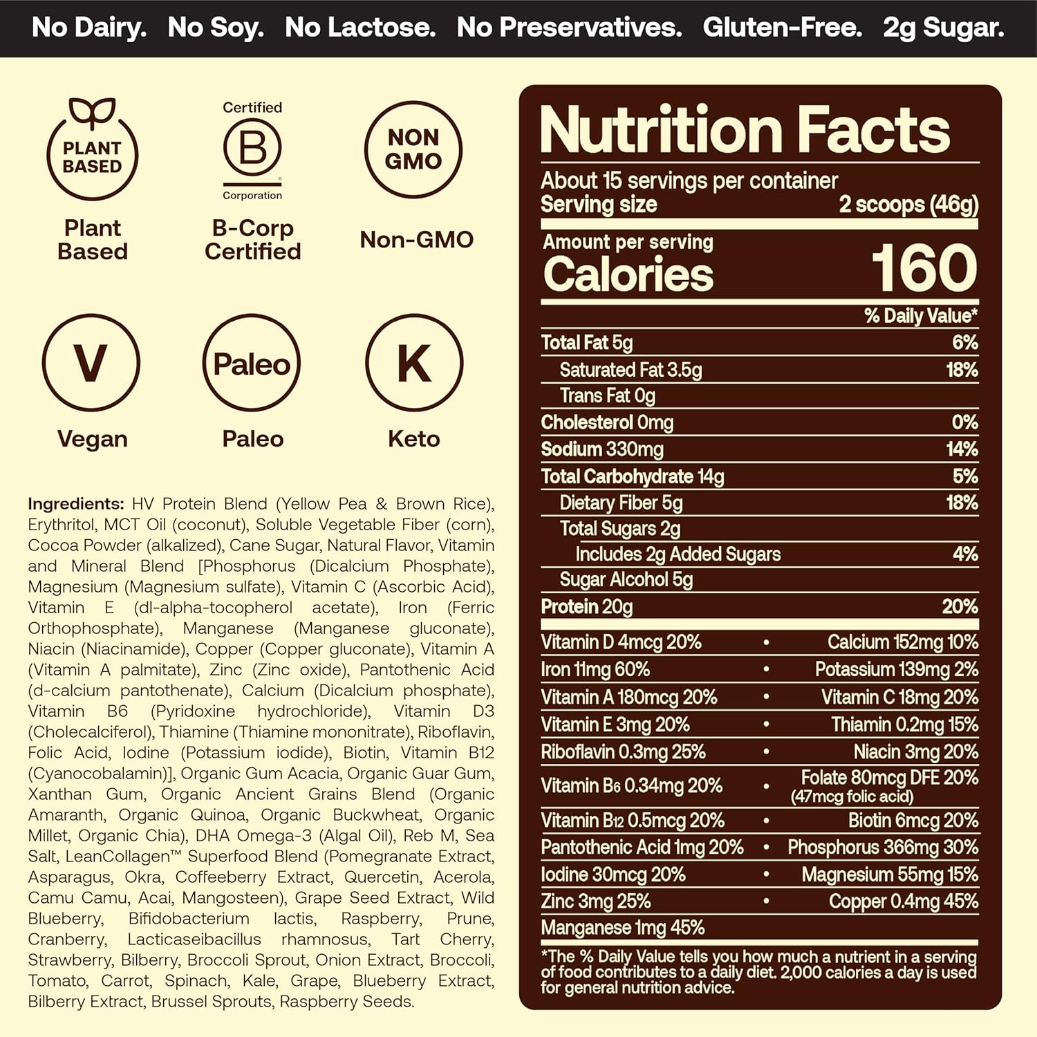 Venus Williams' Happy Viking Cookies and Cream Plant Protein Powder: 20g Protein, Low Carb, Keto, Vegan, Gluten-Free, Non-GMO Meal Replacement