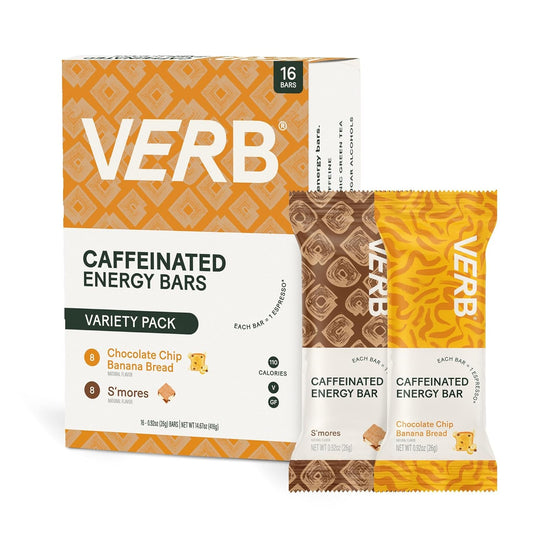 Verb Energy Variety Pack - Caffeinated Snack Bars with Organic Green Tea - Low Sugar & 110-Calorie Nutrition Bars - Vegan & Gluten Free Breakfast Bars - Pack of 16