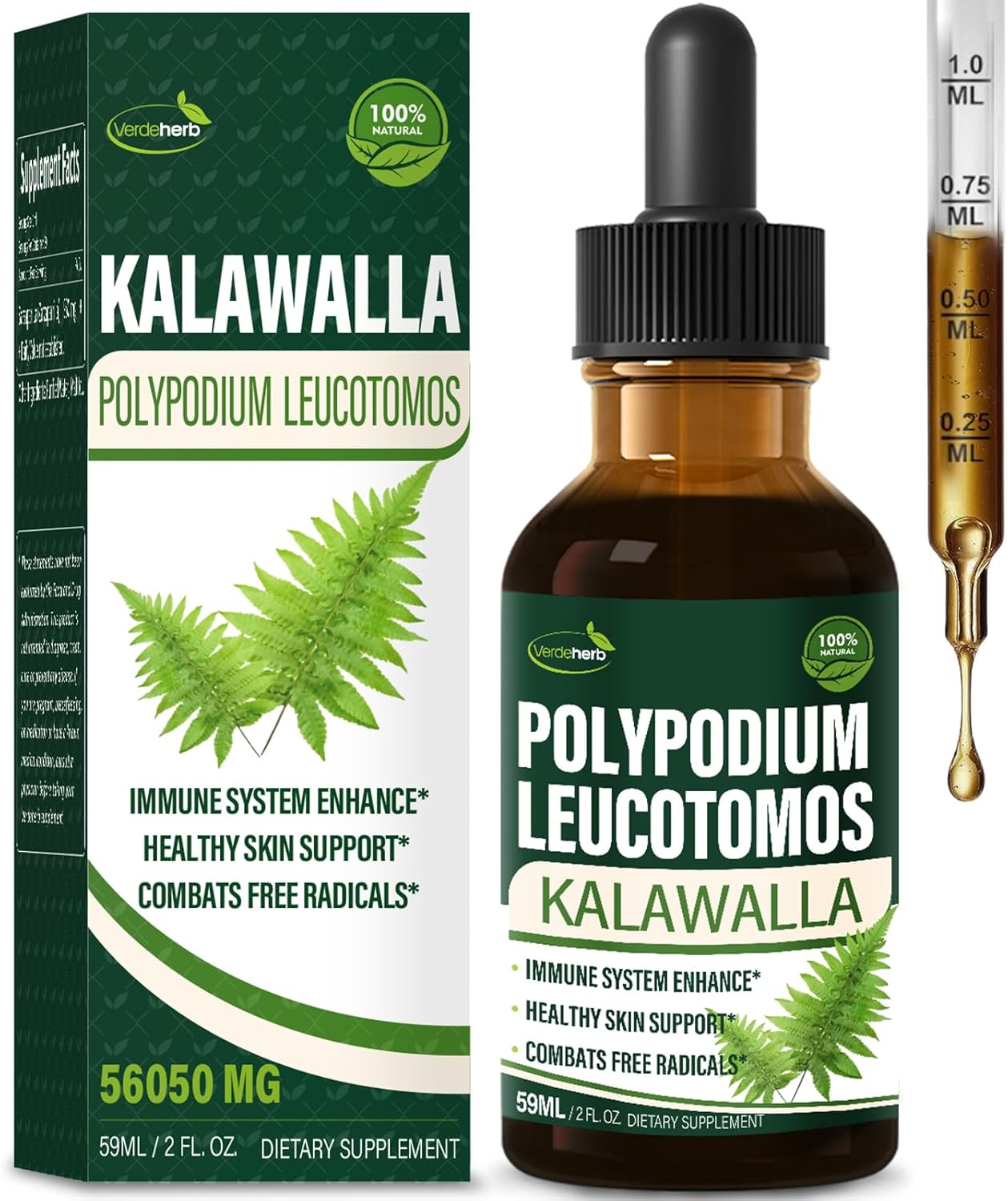 Verdeherb Polypodium leucotomos Immune Support Drops - Natural Kalawalla Herb Extract for Skin Health - 2oz