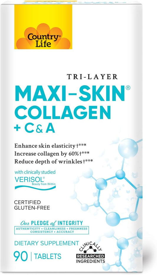 Verisol Collagen Peptides Tablets - Reduce Wrinkle Depth & Boost Skin Elasticity - 90 Tablets with Vitamin A&C - Collagen Powder for Women & Men - Increase Skin Collagen by 60%