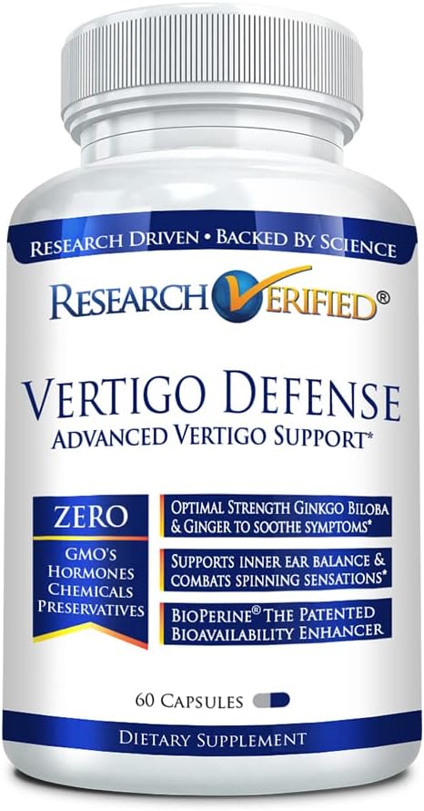 Vertigo Defense Supplement - Relief for Inner Ear Balance - Vitamin D3, Ginger, Ginkgo Biloba - 60 Capsules
