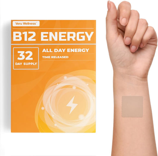 Veru Wellness B12 Energy Patch - Boost Energy & Focus with B12, C, B6, Iron, Guarana, Garcinia Cambogia - 32 Count