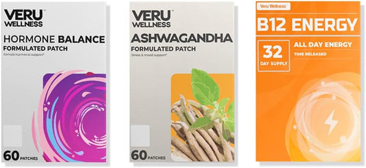 Veru Wellness Hormonal Balance Patch Bundle for Women - Myo-Inositol, D-Chiro, Ashwagandha, B12 - PMS Relief, Menstrual Support, Mood Stress & Energy - 2 Month Supply