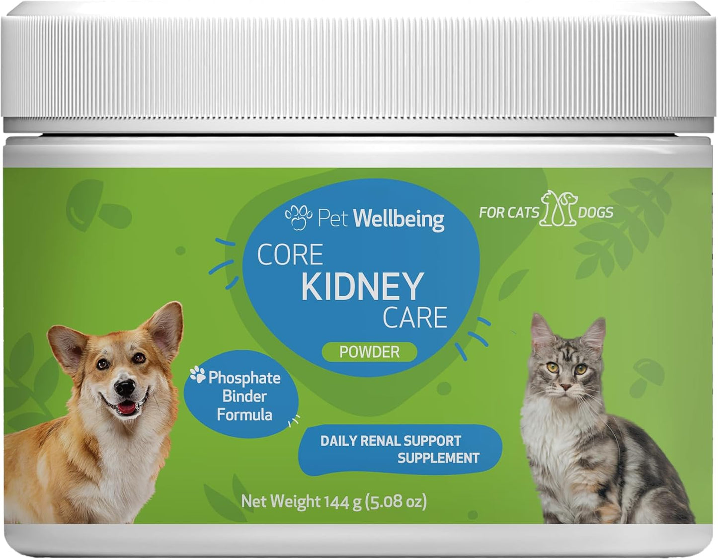 Vet-Formulated Pet Wellbeing Core Kidney Care Powder for Cats & Dogs - Daily Phosphate Binder with FOS, Chitosan, Probiotics, Reishi - 5.08 oz