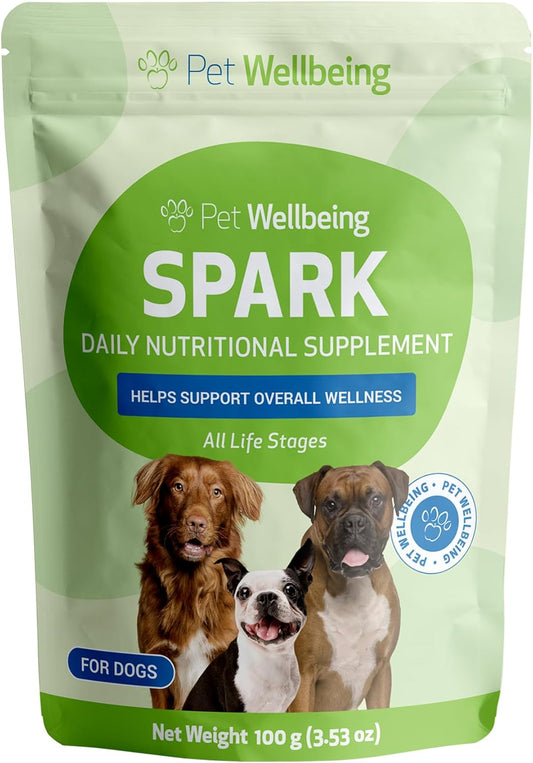 Vet-Formulated Pet Wellbeing Spark Daily Greens Superfood for Dogs & Cats - Probiotics, Enzymes, Antioxidants - 3.53 oz