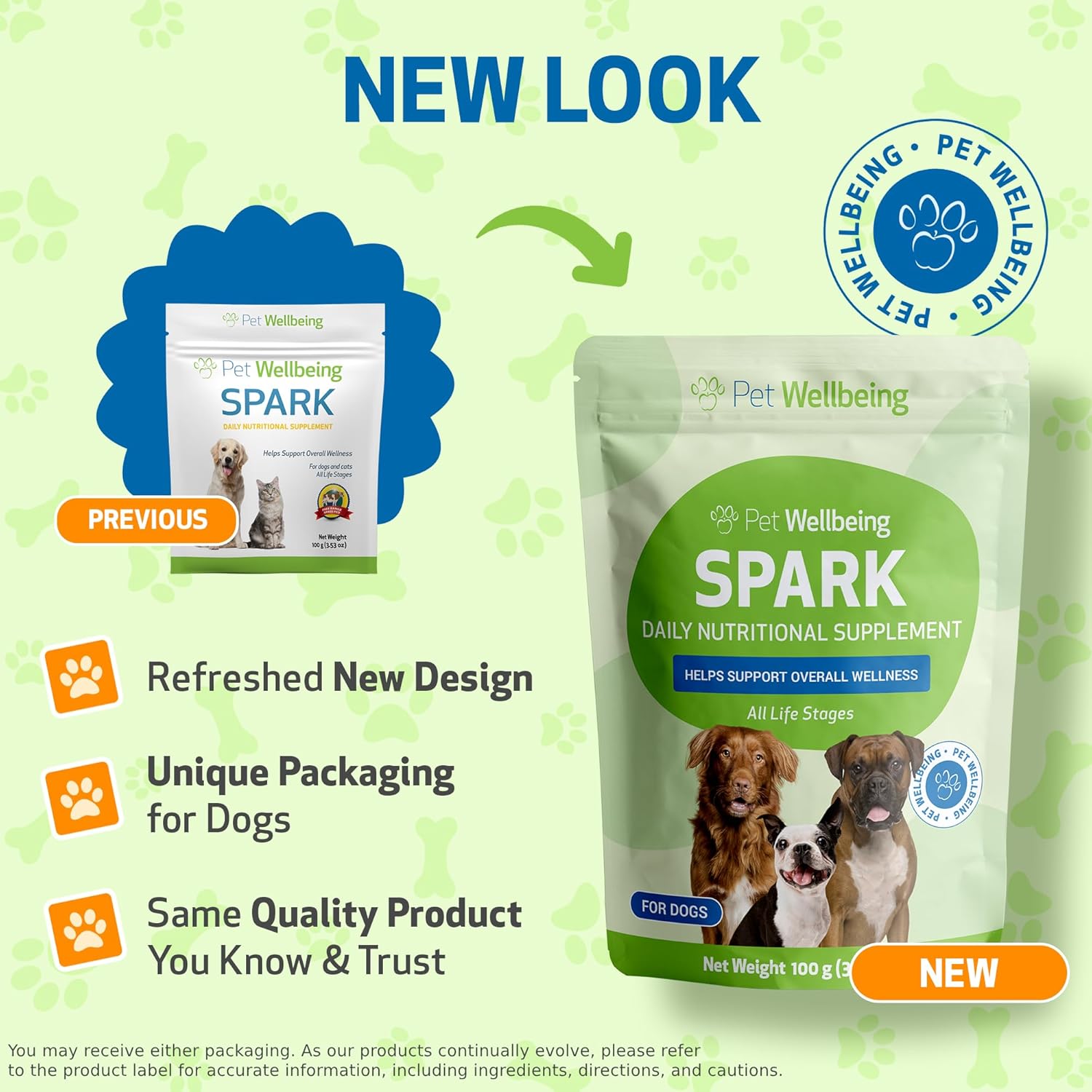 Vet-Formulated Pet Wellbeing Spark Daily Greens Superfood for Dogs & Cats - Probiotics, Enzymes, Antioxidants - 3.53 oz