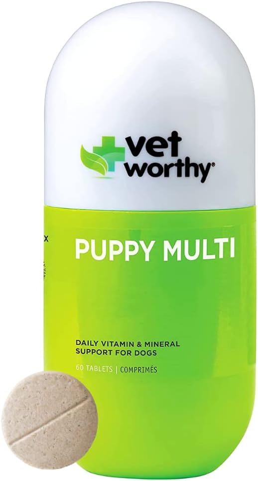 Vet Worthy Puppy Multivitamin Chewable Tablets for Optimal Health & Wellness - Dog Supplement with Essential Nutrients - Liver Flavored, 60 Count