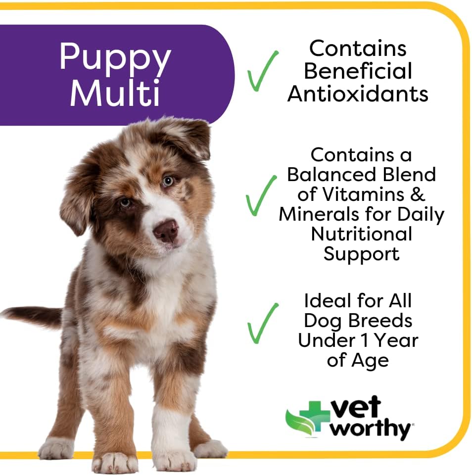Vet Worthy Puppy Multivitamin Chewable Tablets for Optimal Health & Wellness - Dog Supplement with Essential Nutrients - Liver Flavored, 60 Count