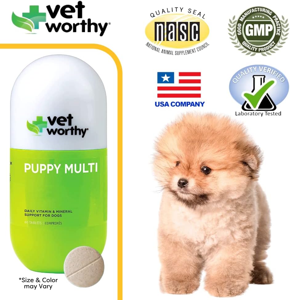 Vet Worthy Puppy Multivitamin Chewable Tablets for Optimal Health & Wellness - Dog Supplement with Essential Nutrients - Liver Flavored, 60 Count