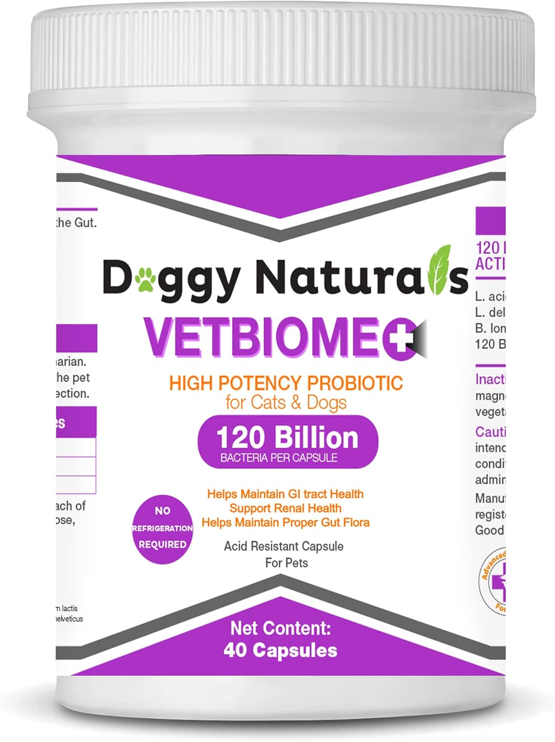 Vetbiome High Potency Probiotics for Pets - 40 Capsules, Made in U.S.A, No Refrigeration Needed