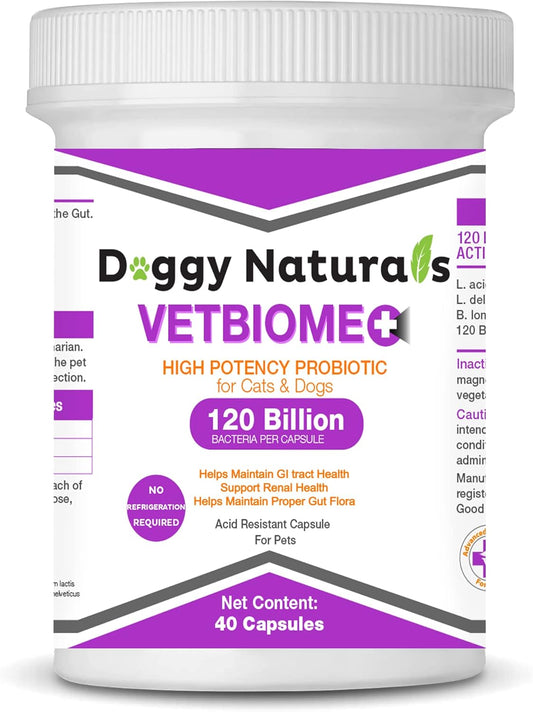 Vetbiome High Potency Probiotics for Pets - 40 Capsules, Made in U.S.A, No Refrigeration Needed