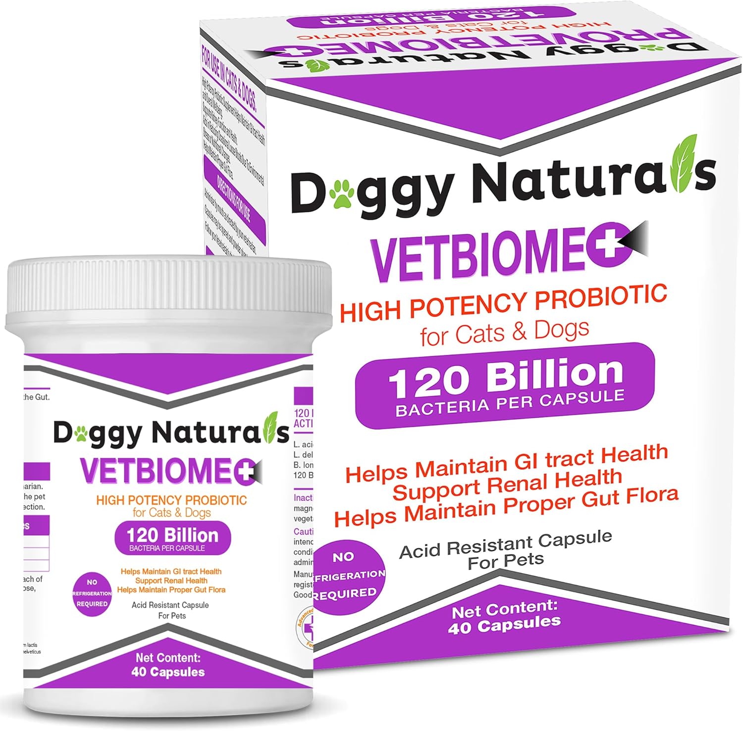 Vetbiome High Potency Probiotics for Pets - 40 Capsules, Made in U.S.A, No Refrigeration Needed