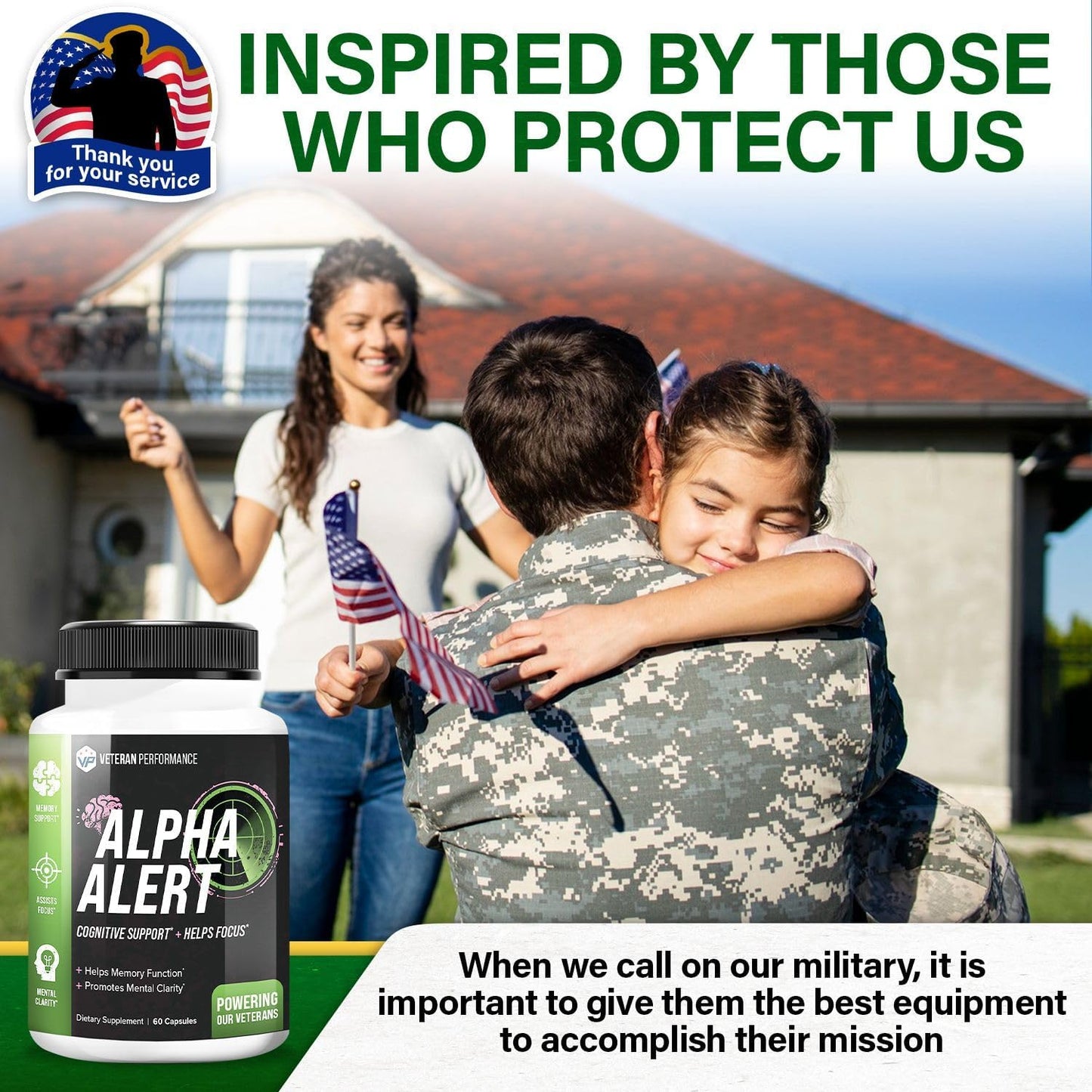 Veteran Performance Alpha Alert Brain Supplement - Memory & Focus Nootropic with DMAE, Choline, GABA, Vitamin B6 - Cognitive Function Booster (60 Count)