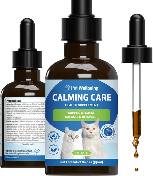 Veterinarian-Formulated Herbal Supplement for Cats - Calming Support with Adaptogens, Ashwagandha, Holy Basil - Emotional Balance and Relaxation - 2 oz