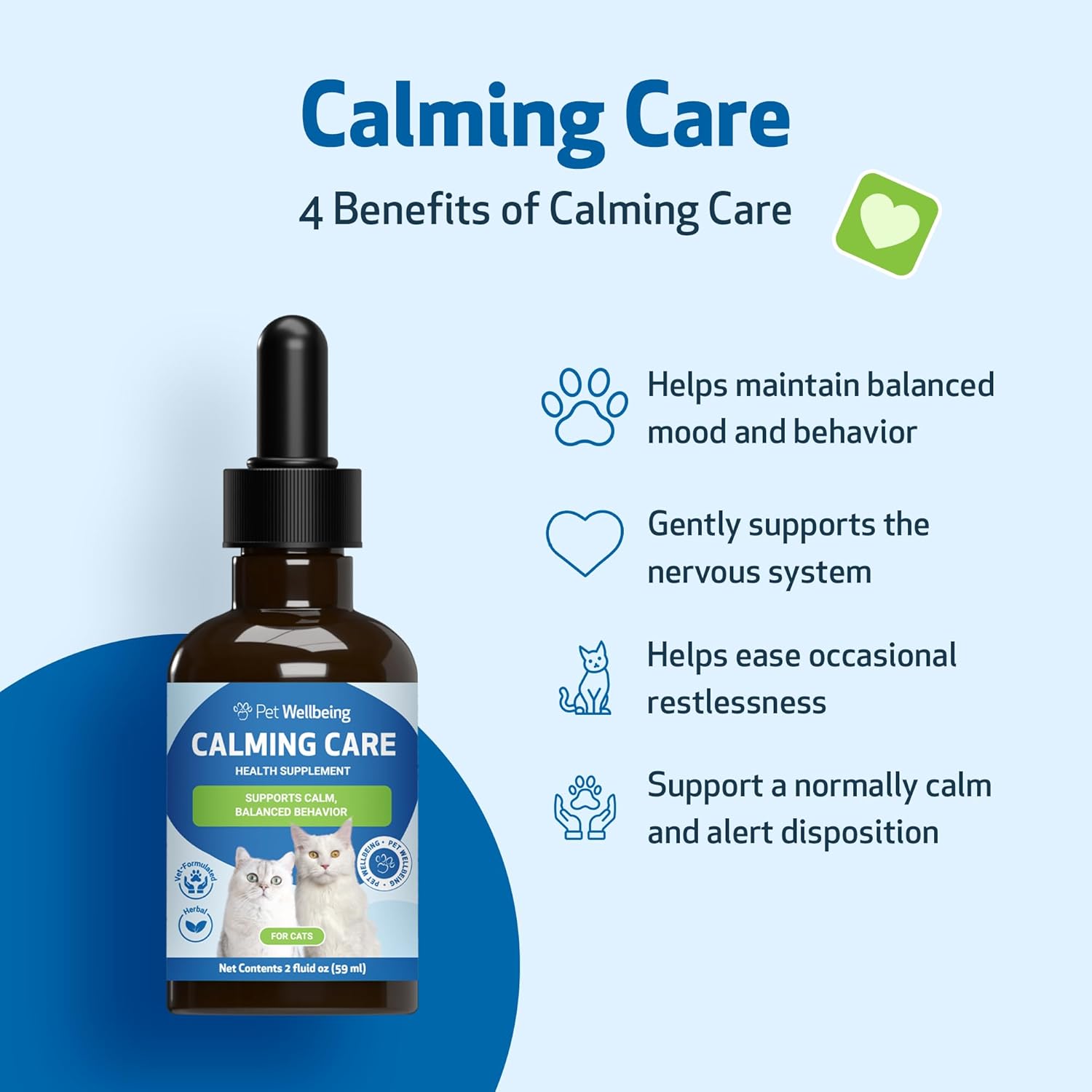 Veterinarian-Formulated Herbal Supplement for Cats - Calming Support with Adaptogens, Ashwagandha, Holy Basil - Emotional Balance and Relaxation - 2 oz