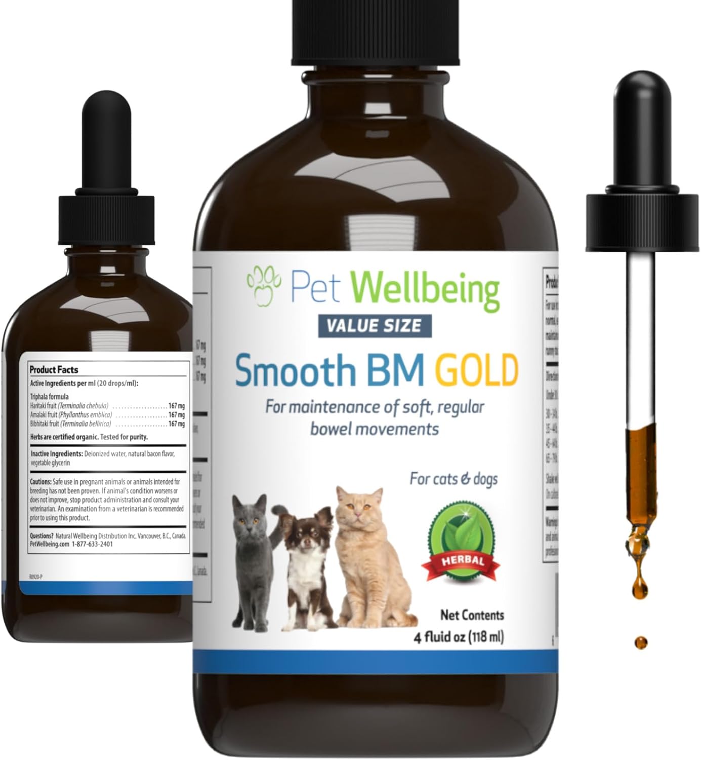 Veterinarian-Formulated Herbal Supplement for Dogs & Cats - Smooth BM Gold for Healthy Bowel Movements, Gastrointestinal Health - Triphala - 4 oz