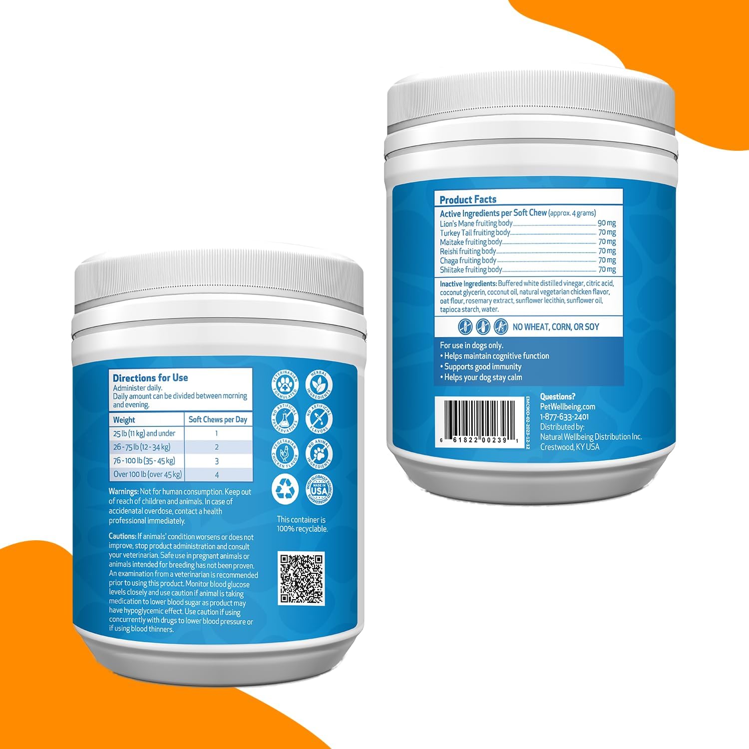 Veterinarian-Formulated Pet Wellbeing Mushroom Chewies for Dogs - Immune & Cognitive Health Support with Reishi, Chaga, Lion's Mane - 90 Soft Chews