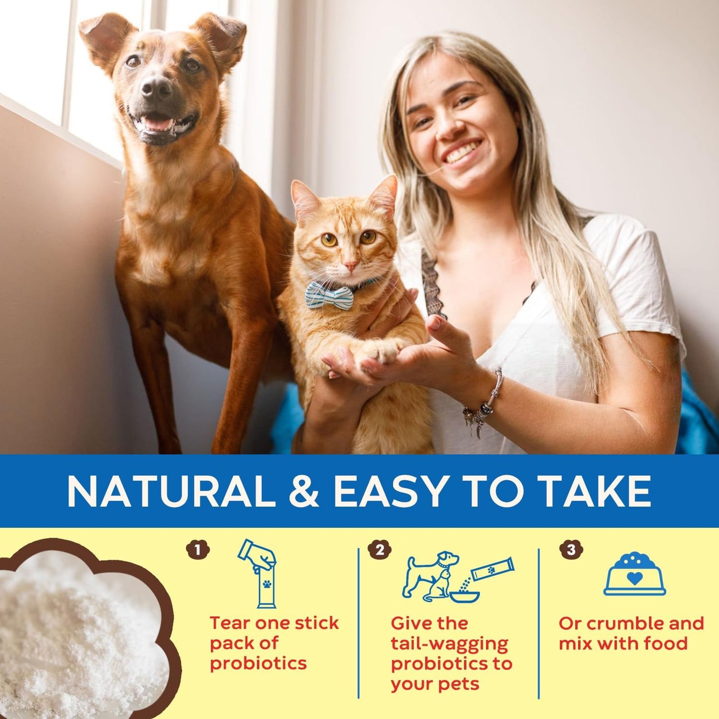 Veterinarian Formulated Probiotic Powder for Dogs and Cats, 5 Billion CFU, Chicken Liver Flavor, Supports Digestive & Immune Health