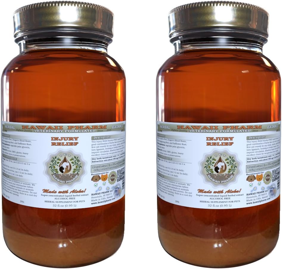 Veterinary Herbal Supplement for Pet Injury Relief - 64 oz Liquid Extract from HawaiiPharm, Alcohol-Free