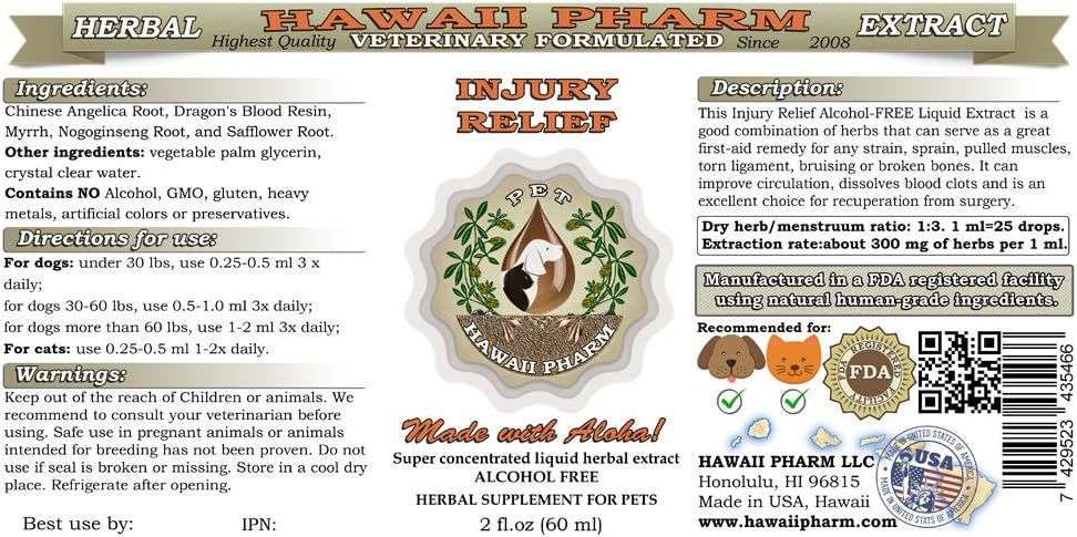 Veterinary Natural Liquid Extract for Pet Injury Relief - Herbal Supplement (2x2 oz)