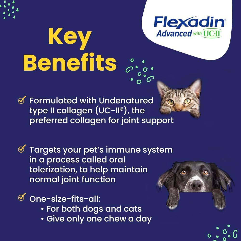 Vetoquinol Flexadin Advanced Hip and Joint Supplement for Dogs and Cats with UC-II Collagen - Vet-Approved Formula, 30 Chews - BoostGo Australia