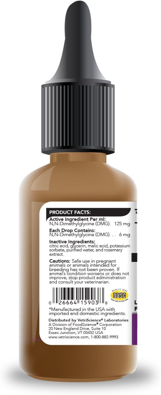 Vetri-Science Vetri DMG Liquid 30mL Dropper - Immune Support for Dogs and Cats, Stamina, Skin Irritation, Eyes, Performance