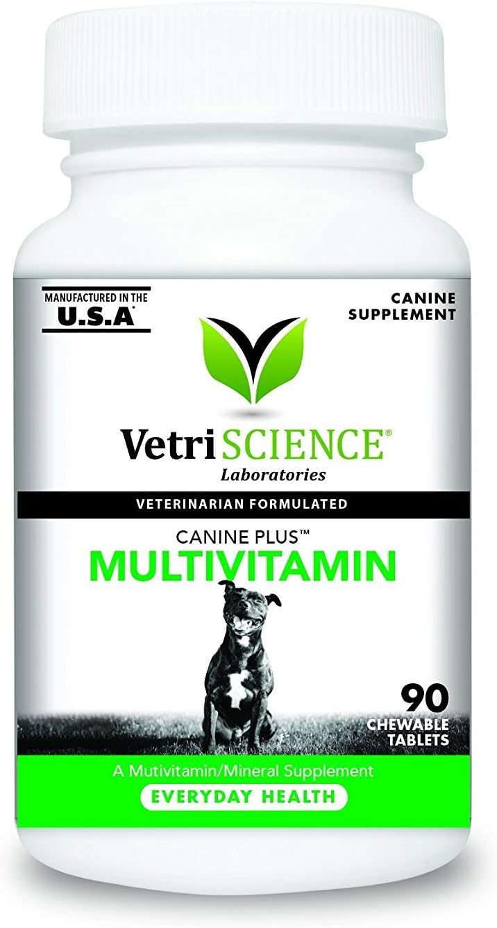 VETRISCIENCE Canine Plus MultiVitamin for Dogs - Vet Recommended Supplement for Mood, Skin, Coat, Liver - 90 Tablets