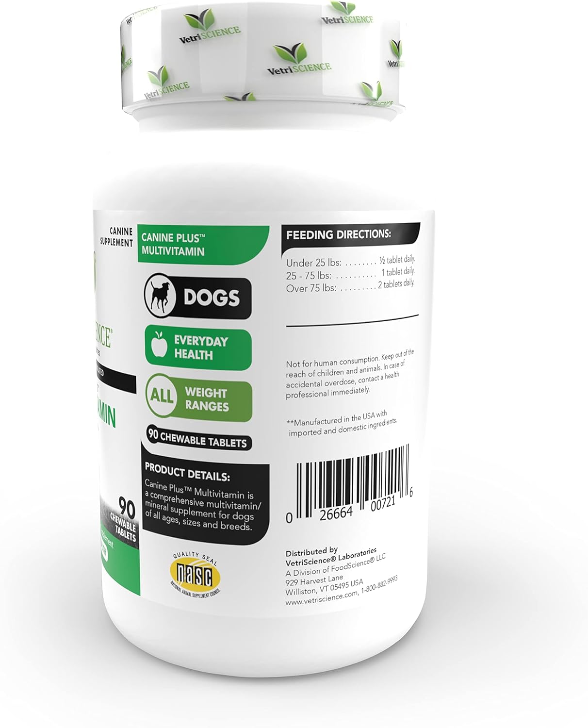 VETRISCIENCE Canine Plus MultiVitamin for Dogs - Vet Recommended Supplement for Mood, Skin, Coat, Liver - 90 Tablets