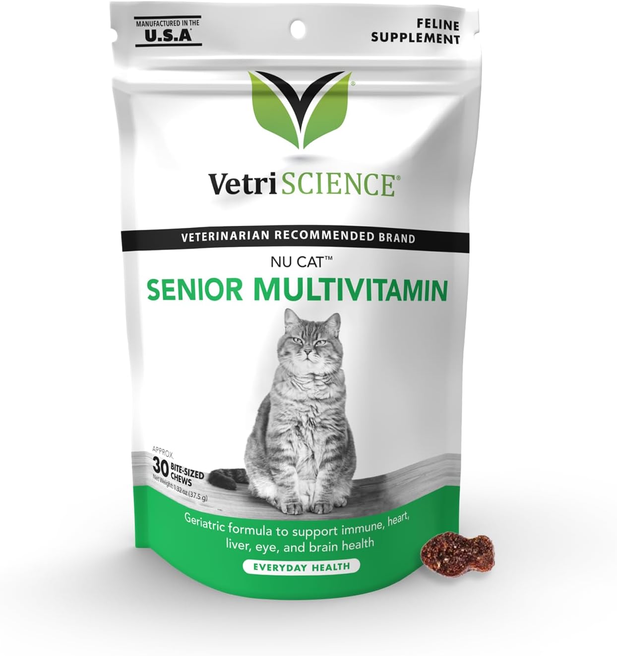 VetriScience Nu Cat Senior Multivitamin Chews with Lysine - 30 Count - Supports Heart, Eye, Brain Function, Immunity, Liver Health in Senior Cats
