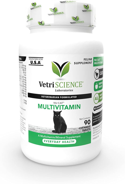 VetriScience NuCat Multi Vitamin for Cats - 90 Chewable Tablets for Skin, Coat, Immune System, Eyes, and Wellness