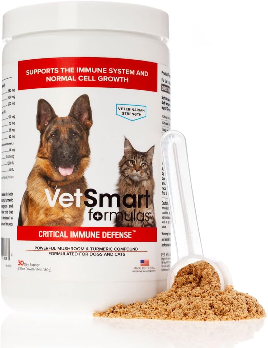 VetSmart Critical Immune Defense Formula for Dogs & Cats - Mushroom & White Turmeric - 30-Day Supply
