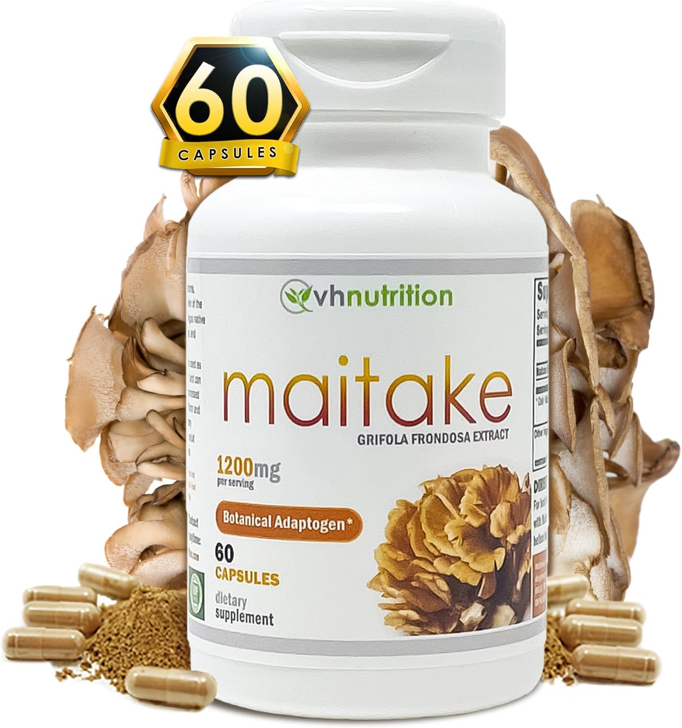 VH Nutrition MAITAKE Mushroom Capsules - 1200mg Per Serving - Immune Health Support - 60 Capsules