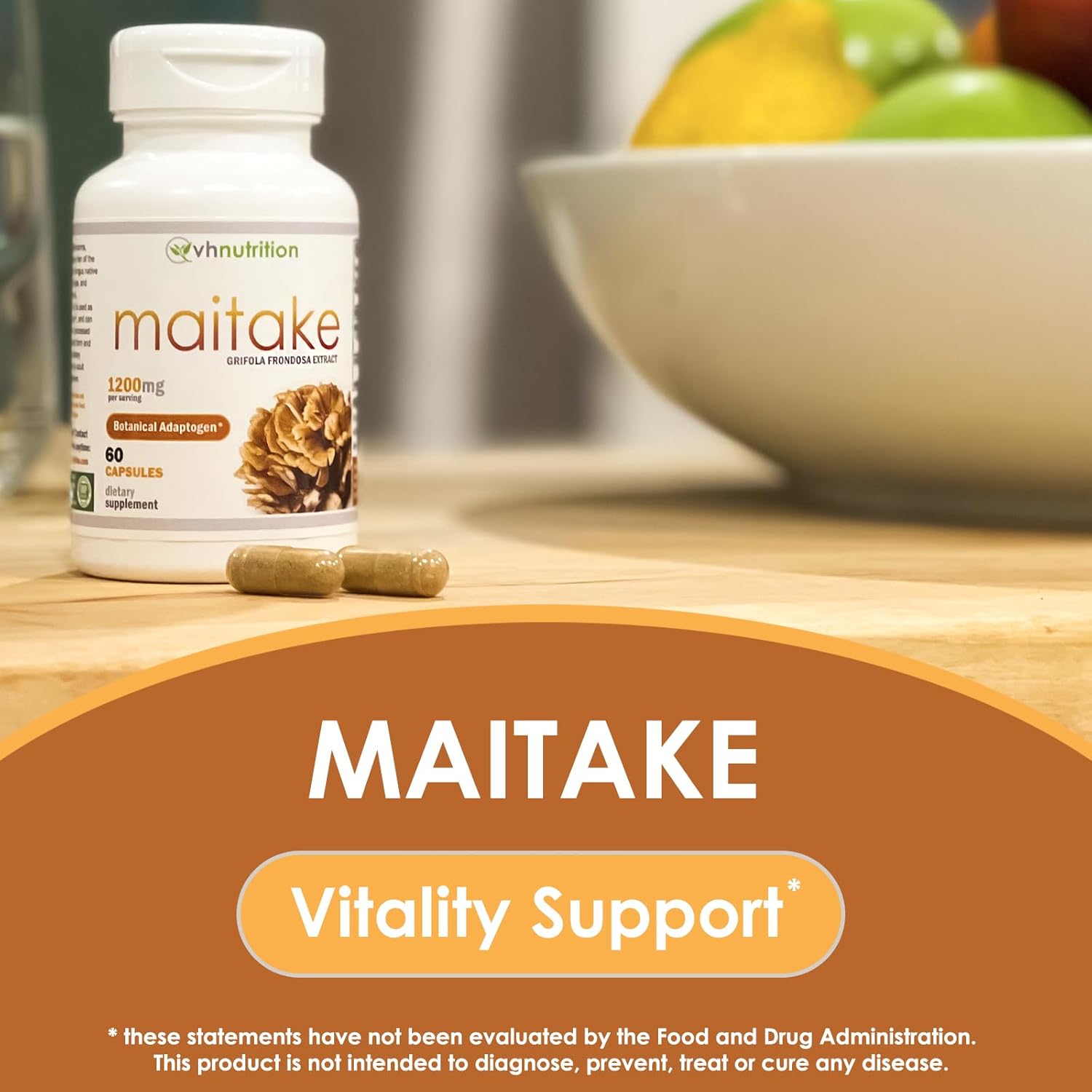 VH Nutrition MAITAKE Mushroom Capsules - 1200mg Per Serving - Immune Health Support - 60 Capsules