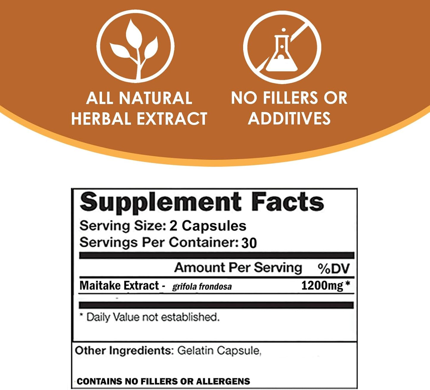 VH Nutrition MAITAKE Mushroom Capsules - 1200mg Per Serving - Immune Health Support - 60 Capsules