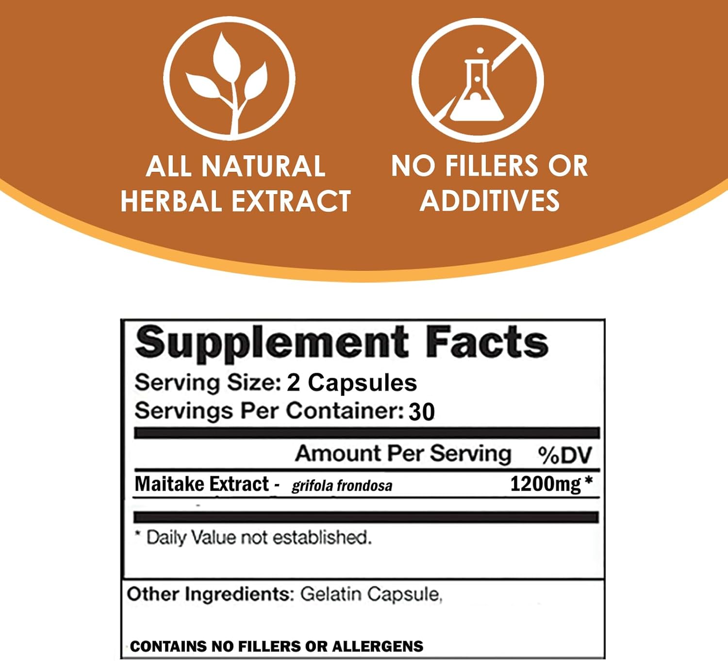 VH Nutrition MAITAKE Mushroom Capsules - 1200mg Per Serving - Immune Health Support - 60 Capsules
